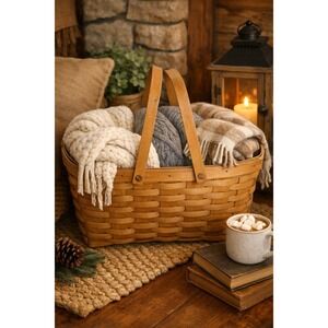 Longaberger Medium Market Basket Swing Handles Handmade Ohio Farmhouse Storage